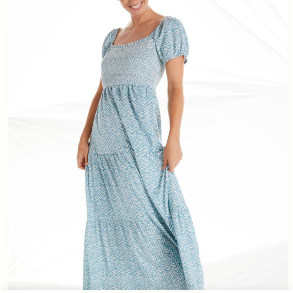Anthropologie x Daily Practice Short Sleeve Maxi Dress Blue Size Small Comfort
